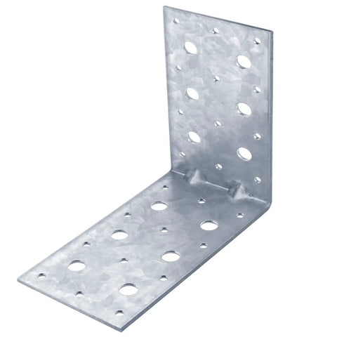 Serious Grade Six Inch Galvanized L Brackets Pack, Heavy Duty steel corner brace with multiple holes for easy installation.