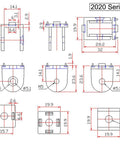 Flexible Pivot Joint Connector For 2020 Aluminum Extrusion Profiles Zinc Alloy Die Cast 180 Degree Rotation Split Design Includes Two Installation Kits Fits European 2020 Profile Built To Last Easy Install Hardware, 2020 series dimension drawing