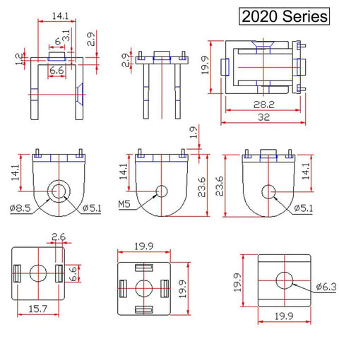 Flexible Pivot Joint Connector For 2020 Aluminum Extrusion Profiles Zinc Alloy Die Cast 180 Degree Rotation Split Design Includes Two Installation Kits Fits European 2020 Profile Built To Last Easy Install Hardware, 2020 series dimension drawing