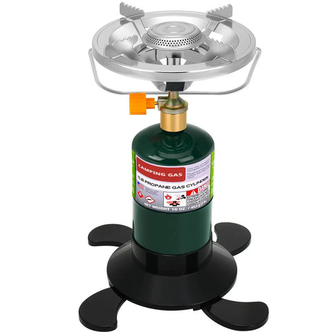 Propane Camping Stove Portable Backpacking Stove With Adjustable Burner For Stable Outdoor Cooking While Hiking Tailgatin And Grillin Single Burner Propane Stove Fuel Not Included Easy Setup shown in front view