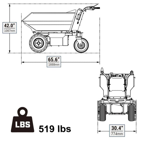 Diagram of Heavy Duty 1100 Lb Haul Ready To Roll Electric Wheel Barrow Dumper Cart With 48V Battery 1000W Brushless Motor