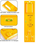 Picture Hanging Tool With Built In Level For An Easy No Fuss Frame Hanger Kit On Walls, yellow ABS plastic, front view, close-up