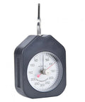 Double Needle Dial Tension Meter Grams Force Tensiometer For DIY And Machine Shop, Portable Plastic Gauge For Accurate Spring Load Testing. Handheld dial gauge, front view.