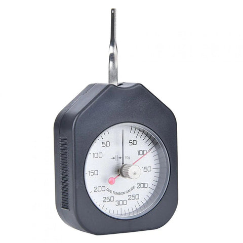 Double Needle Dial Tension Meter Grams Force Tensiometer For DIY And Machine Shop, Portable Plastic Gauge For Accurate Spring Load Testing. Handheld dial gauge, front view.