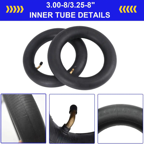 3.00-3.25-8 Replacement Inner Tubes With TR-87 Bent Valve Stem For 8 Inch Rims Universal Fit Durable Rubber 2 Pack