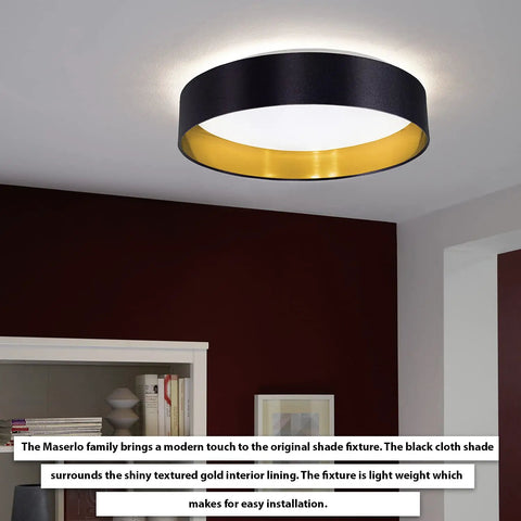 Maserlo 16 Inch Flush Mount LED Ceiling Light Fixture Dimmable For Living Room Bedroom Hallway Black Gold Dope Sleek Modern Circle Design