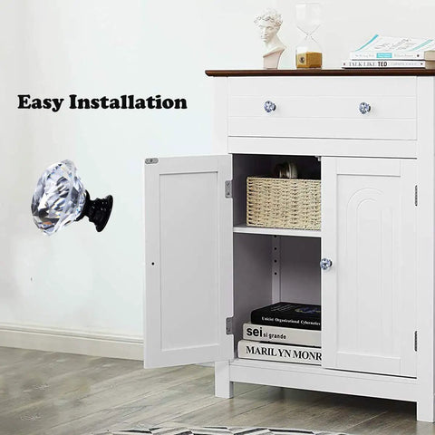 Image showing cabinet fitted with 12 Pack Crystal Cabinet Knob Set With Clear Glass Drawers Diamonds Handles For Dressers And Cabinets Black Base 30 mm Knobs Include Screws For Easy Install On All Your Cabinets And Drawers Sleek Upgrade