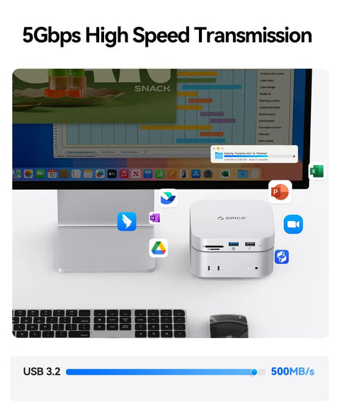 Mac Mini M4 1TB Storage And Docking Station External SATA SSD 5Gbps USB A Ports USB C SD TF Card Reader 3.5mm Audio Aluminum Hub Includes Cables For A Slick Desk Setup