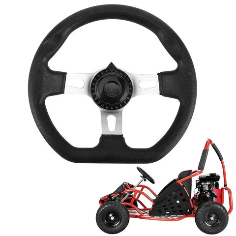 270mm Universal Go Kart Steering Wheel With Ergonomic Grip And Grippy Smooth Alloy Build Durable ABS Aluminum Construction For Racing Buggy Cars Fits Hammerhead JCL Sunl And More Comfortable Hand Feel For Long Rides shown with kart