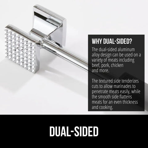 Dual Sided Meat Tenderizer Tool With Patented Design Beefy Heavy Duty Aluminum Mallet Soft Grip Handle With Hanging Hole