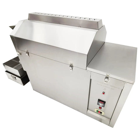 Heavy Duty Electric Coffee Roaster Commercial Bean Roasting Machine For Nuts Peanuts And Chestnuts With Precision Heat Control No Fuss Operation Smooth Operator Gear For Serious Hustlers 220V, stainless steel exterior.