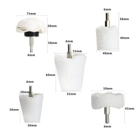 Five Pack White Flannelette Polishing Pad Buffing Wheel Kit Pro Grade Buffing Tools For Metal Aluminum Stainless Steel Chrome