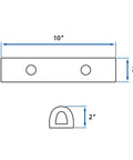 Diagram of Universal Heavy Duty Rubber Bumper Strip 10 by 2 by 2 Inches with predrilled holes shown