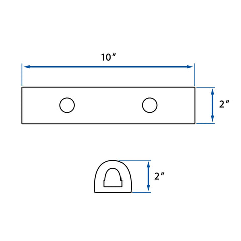 Diagram of Universal Heavy Duty Rubber Bumper Strip 10 by 2 by 2 Inches with predrilled holes shown