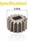 Two Pack 131-5399 15T Pinion Gear For 30 Inch Rear Drive Toro Time Master showing gear dimensions of 1.12 inches