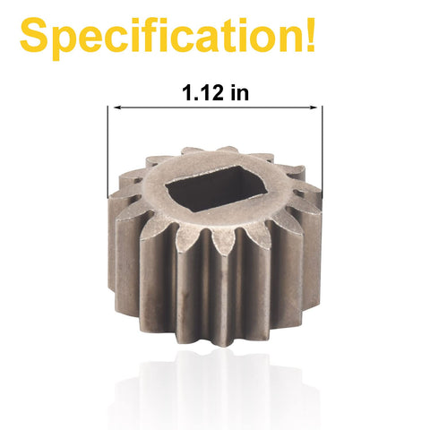 Two Pack 131-5399 15T Pinion Gear For 30 Inch Rear Drive Toro Time Master showing gear dimensions of 1.12 inches