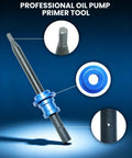 Premium Oil Pump Primer Tool For Gm Chevy Small And Big Block V6 V8 Drill Engaged Engine break-in adapter showing black metal body and blue accents.