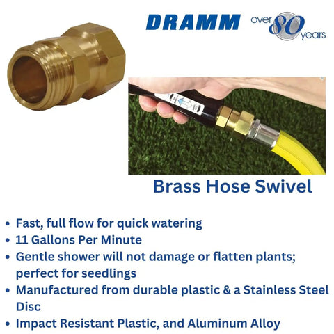 Brass Hose Swivel Connector With Live Rotation To Prevent Kinks Pro Grade Performance For Flexible Hoses Smooth Free Spinning Design Reduces Strain On Connections Durable Corrosion Resistant Brass Made In USA, brass hose swivel on yellow hose