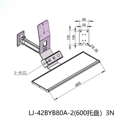 Heavy Duty Monitor Mount Wall Desk Stand Adjustable Arm design with dimensions for VESA compatible installation.