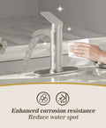 Brushed Nickel Single Handle Waterfall Bathroom Faucet With 6 Inch Deck Plate Metal Pop Up Drain And cUPC Water Supply Lines
