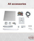 All components of Chrome Ceiling Mount 16 Inch Rainfall Shower Head With Handheld Spray, High Pressure Mixer Shower System.