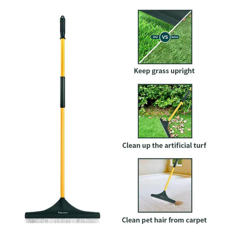 55 Inch Turf Rake With Dense Nylon Bristles All In One Long Pole Garden Hand Broom for turf and carpet cleanup