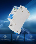 Two Pack One Pole 40 Amp Miniature Circuit Breaker MCB C40 For 120V 240V AC With Thermal Magnetic Trip DIN Rail Mount Heavy Duty Built For The Long Haul Protection Against Overloads And Short Circuits. White single-pole MCB C40 with blue switch, DIN rail mount