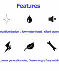 Features of 5KW Axial Flow Hydro Generator: innovative design, low water head, silent operation, high power, clean energy, easy installation.