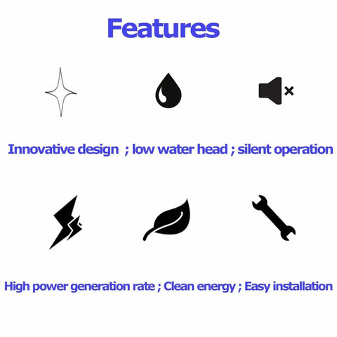 Features of 5KW Axial Flow Hydro Generator: innovative design, low water head, silent operation, high power, clean energy, easy installation.