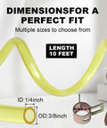 10 Ft Fuel Line Hose Kit With One Quarter Inch ID And Three Eighth Inch OD Includes 12 Hose Clamps displayed with measurements