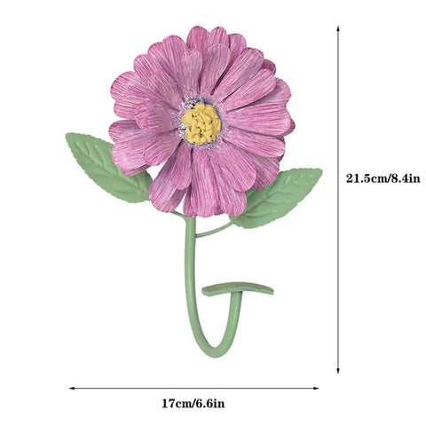Heavy Duty Wall Mounted Clothes Hook And Entryway Coat Rack Featuring Slick Steel Key Hanger Construction That Works As A Total Home Game Changer Perfect For Bags Scarves And Zero Stress Storage, floral design with purple flower.
