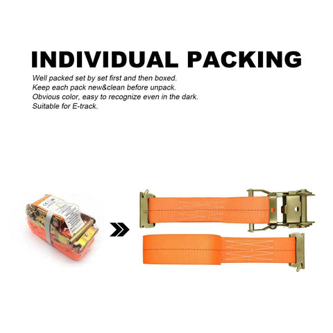 8 Pack E Track Ratchet Straps 2 Inch By 15 Foot Heavy Duty Cargo Tie Downs Orange 4400 Pound Breaking Load 2200 Pound Working Load For Vans Trucks Everyday Use individually packed