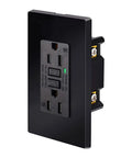 Heavy Duty Black GFCI Outlet 15 Amp Top Shelf GFI Electrical Receptacle with LED indicator, weather resistant design.