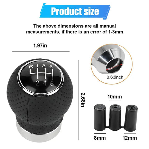 Six Speed Leather Shift Knob For Cars, Universal Automatic And Manual Gear Stick Handle Replacement dimensions and inserts