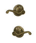 Antique Brass Hall And Closet Door Lever With Nonlocking Passage Function, Easy Install With Self Aligning Screws, shown front and back
