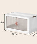 Top Shelf Clear Lidded Storage Bins 19 5 Gallon No Sweat Foldable Crates, 25.5in x 15.7in, clear plastic for dorm organization.