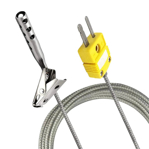 K Type Thermocouple Temperature Probe For Oven And Meat, 316 Stainless Steel Probe With Shielded Wire, shown with yellow connector