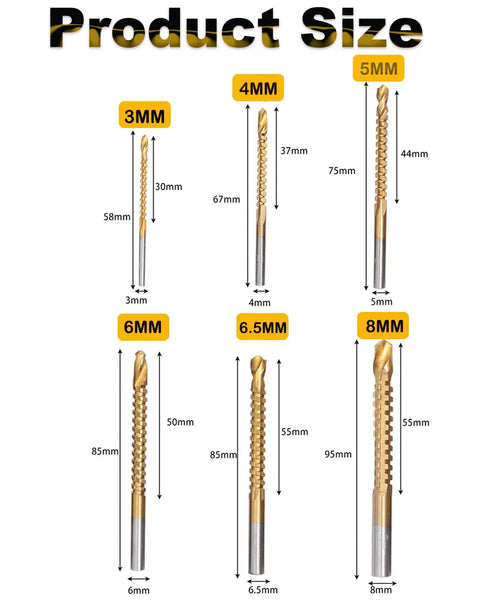 Top Shelf Titanium Coated High Speed Steel Twist Drill Bit Set With Killer Cutting Speed For Wood And Metal Ultra Sharp Precision sizes 3mm to 8mm