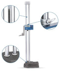 Precision 24 Inch Digital Height Gauge With Smooth Rolling Feed Wheel And Hefty Cast Iron Base showing measurement display and setup details.