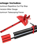 Pro Grade Precision Miter Gauge For Table Saws With Aluminum Fence And Flip Stop Heavy Duty Steel Plate Crosscut Guide For Accurate Repeats 45 Degree End Support And Stock Alignment shown with flip stop and telescoping fence