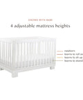 Modo 3 In 1 Baby Crib That Converts To Toddler Bed And Daybed Includes Toddler Conversion Kit Solid Wood Crib For Baby With Four Adjustable Heights White GREENGUARD Gold Certified showing 4 mattress heights
