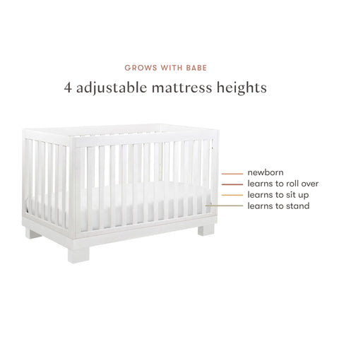 Modo 3 In 1 Baby Crib That Converts To Toddler Bed And Daybed Includes Toddler Conversion Kit Solid Wood Crib For Baby With Four Adjustable Heights White GREENGUARD Gold Certified showing 4 mattress heights