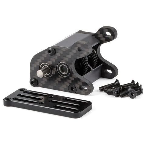Ultra Light Dual Motor Transmission Dig Overdrive Gearbox with slipper pad for 1/10 RC crawler rigs, carbon fiber motor plate shown
