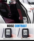Tough As Nails Silicone Car Door Lock Cover For Nissan Pathfinder 2022 To 2026 shown in car door noise test before and after installation.