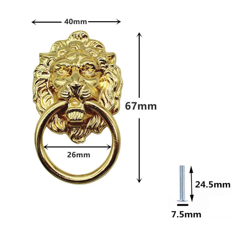 6 Pack Lion Head Dresser Pull Knobs With Rings Gold Finish Antique Style Cabinet Hardware For Drawers Cabinets Wardrobes