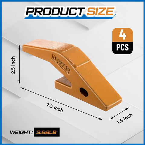 4 Piece Backhoe Bucket Teeth Adapter Set For U43792 Series Excavators And Skid Steers, alloy steel, 7.5x2.5x1.5 inches