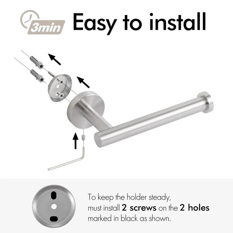 Illustration of easy install for Two Pack Toilet Paper Holder For Bathroom Wall Mount In Brushed Stainless Steel Finish