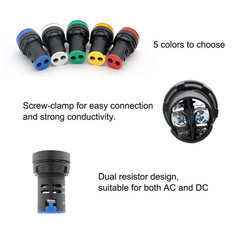 LED Indicator Light Kit 110V AC DC 20mA Flush Panel Mount 22mm Hole Multicolor Red Green Blue Yellow White 10 Pcs