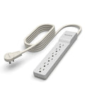 6 Outlet Surge Protector Power Strip featuring a 360 Degree Rotating Plug and 6 Foot Cord on a white background.