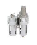 Workhorse Piggyback Half Inch NPT Air Filter Regulator Lubricator Combo with gauge, poly bowl, and metal guard bracket